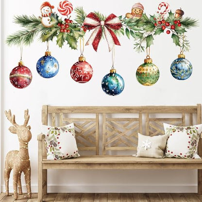 Merry Christmas Wall Decals Hanging Xmas Ball Wall Stickers Window Decor