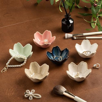 Flower Ceramic Jewelry Dish, Floral Ring Holder Tray - color: pink
