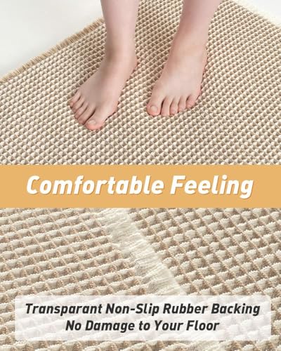 Upgraded Waffle Bath Mat Ultra Absorbent Non Slip Bathroom Mat, 20" x 32" - color: Brown & Cream, size: 20" x 32"
