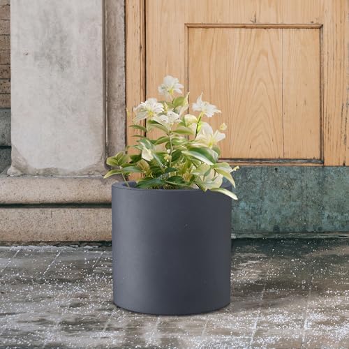 Kante Accent Round Cylinder Charcoal Concrete Planter 12.6" Tall, Outdoor - color: Charcoal, size: 12.6" Dia