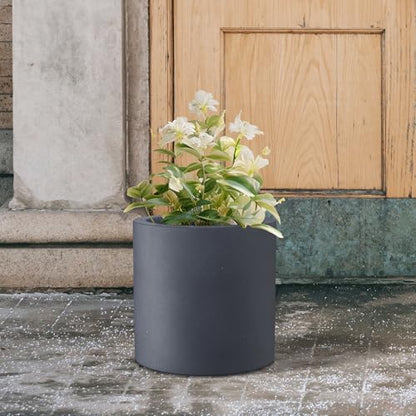 Kante Accent Round Cylinder Charcoal Concrete Planter 12.6" Tall, Outdoor - color: Charcoal, size: 12.6" Dia