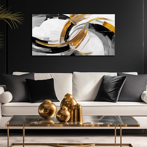 AUUZAIUA Abstract Wall Art Black White and Gold Canvas Prints 20"x40" - color: white, size: 20"L x 40"W
