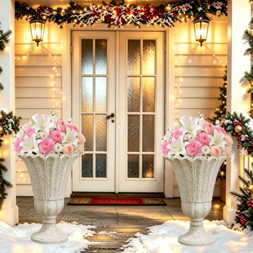 NicBex 24" Tall Urn Planters for Outdoor Plants Set of 2 - Beige Petal - color: Beige - Colorful