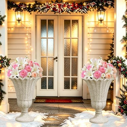 NicBex 24" Tall Urn Planters for Outdoor Plants Set of 2 - Beige Petal - color: Beige - Colorful