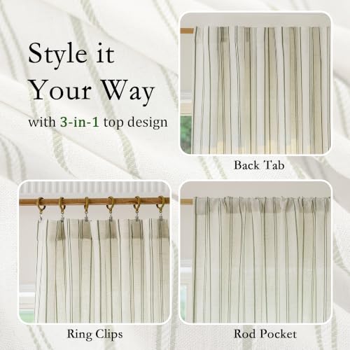 MYSKY HOME Green Striped Curtains for Living Room 96 Inches Long 2 Panels - color: Green, size: 50"W x 96"L (Pack of 2)