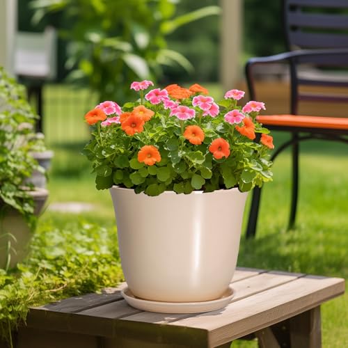 Ceramic Plant Pots, 12 Inch Plant Pot with Drainage, Beige - color: Beige, size: 12 Inch