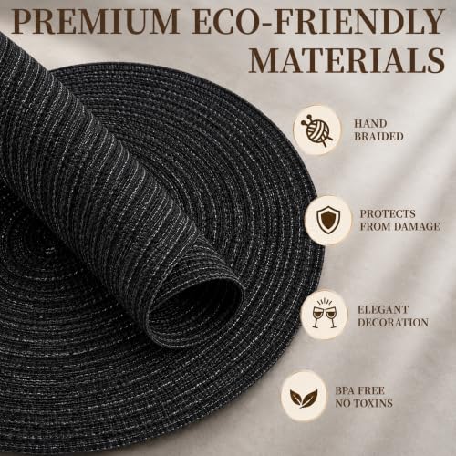 TaroKitc 15 inch Round Placemats Set of 6, Black - color: Black