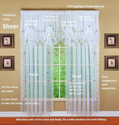 Today's Curtain,Vineyard 3-D Appliqué,Panel 72", White, 59" W x 72" L - color: White, size: 59"W x 72"L (Pack of 1)