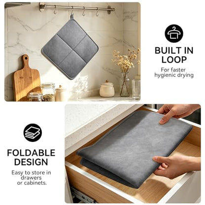 YDKGL 2 pack Dish Drying Mat for Kitchen Counter,PU Leather Dish Mat，Grey - color: Gray, size: 16" x 24"(2 Pack)