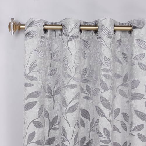 Superior Blackout Curtains, Room Darkening, Bedroom, Drapes, Kitchen, Living Room Window Accents, Sun Blocking, Thermal, 2 Pack, Leaves Blackout Curtains, Set of 2, 70" x 84", Grey - color: Grey, size: 70"W x 84"L (Pack of 2)