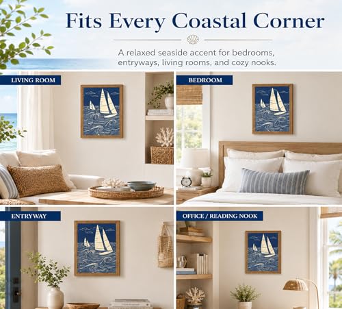 DULASI Framed Sailboat Wall Art, Japanese Blue Ocean Canvas Prints, 8x10in - color: Blue Sailboat, size: 8x10in