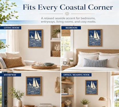 DULASI Framed Sailboat Wall Art, Japanese Blue Ocean Canvas Prints,12x16in - color: Blue Sailboat, size: 12x16in