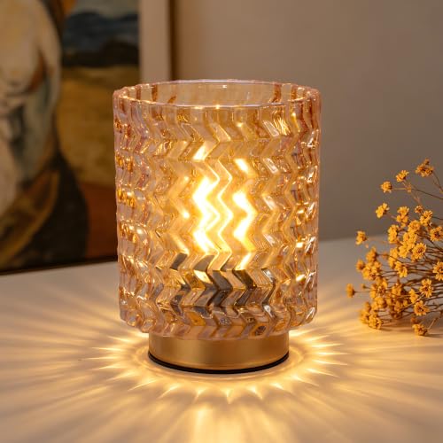 Battery Operated Lamp with Timer,Cordless Decorative Lamp Glass,Amber - color: Rhombus-Amber