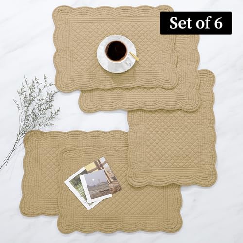 HOMBYS Quilted Placemats Set of 6 Washable-13x18 inches Rectangular Placemats for Kitchen Table-100% Cotton Fabric Rectangular Table Mats, (Dark Brown) - color: Dark Brown