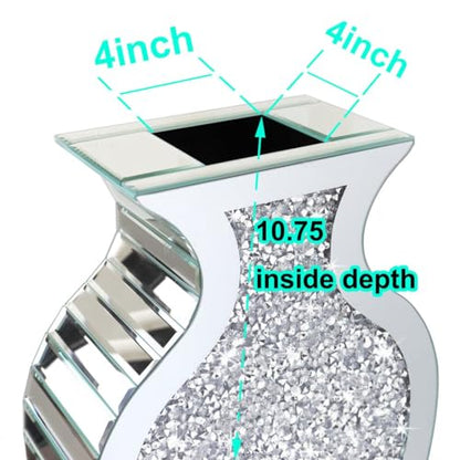Tall Floor Vase S Crushed Diamond Mirrored Vase 27” Tall for Large Flower - color: Shpld Diamond Silver