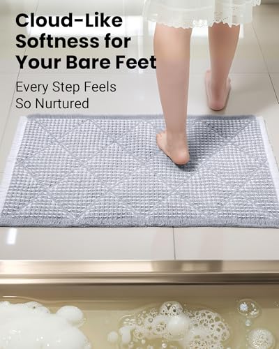 Furicher Waffle Bath Mat Set, Non Slip Bathroom Rugs 2 Piece, Gray & White - color: Gray & White