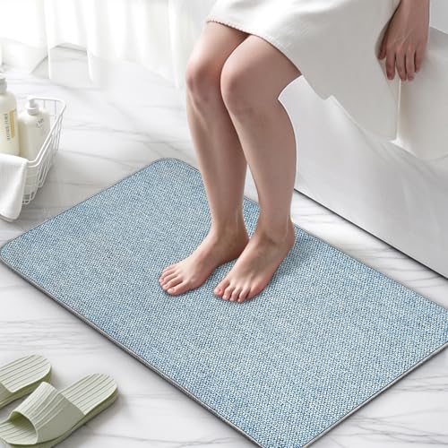 2 Pack Bathroom Rugs 17x27Inch, Thin Bath Mat with Rubber Backing Non-Slip, Absorbent,Quick Dry Machine Washable, Home Decor Accessories Cozy Cloth Bathroom Mat fit Under Door/Sink/Tub/Shower-Blue - color: Blue, size: 17"x27"-2 PACK