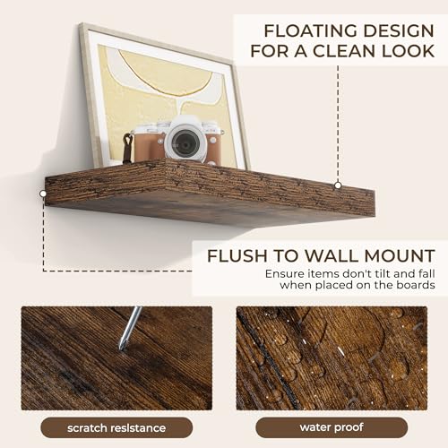 RICHFOCUS Bathroom Floating Shelves for Wall 2Pack|Rustic Brown|16" L - color: Rustic Brown, size: 15.7"L x 8"D, Set of 2