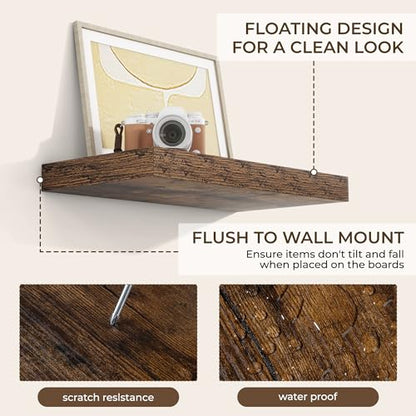 RICHFOCUS Bathroom Floating Shelves for Wall 2Pack|Rustic Brown|16" L - color: Rustic Brown, size: 15.7"L x 8"D, Set of 2