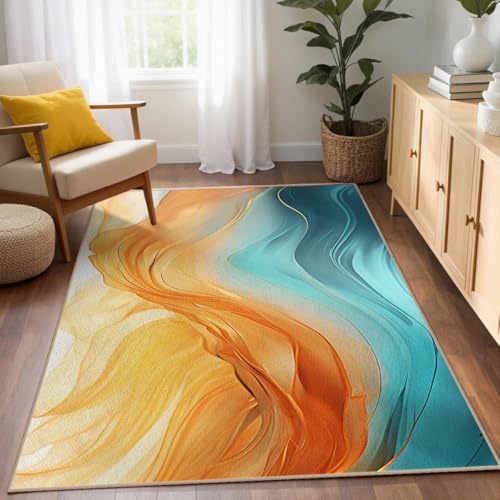 Teal Orange Living Room Rug Carpet 3x5 Turquoise Marble Decorative - color: Orange Teal, size: 3' x 5'