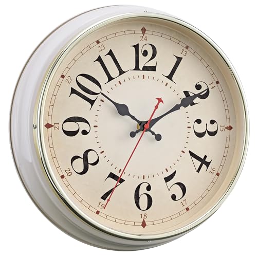 Wall Clock Metal 12.4" Retro Vintage Wall Clocks Countryside Style Silent Non Ticking Easy to Read for Living Room, Kitchen, Bedroom, Office, Bar(12.4" Beige) - color: Beige