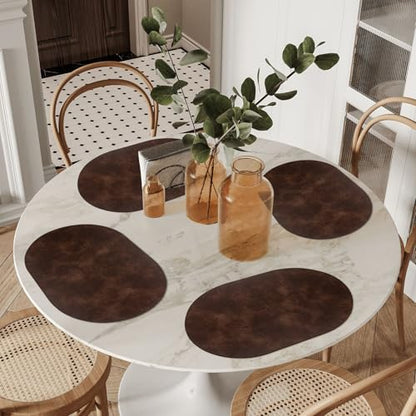 ADRIMER Oval Placemats Set of 6, Wipeable Faux Leather, Coffee - color: Coffee