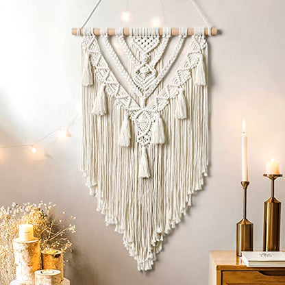 Dremisland Macrame Wall Hanging Boho Geometric Woven Tapestry Wall Decor - color: Beige-