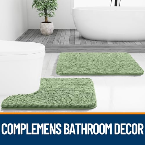 OLANLY Toilet Rugs U-Shaped 20x20, Soft Absorbent Chenille Contour Rugs - color: Sage Green, size: 20" X 20" Contour Rug