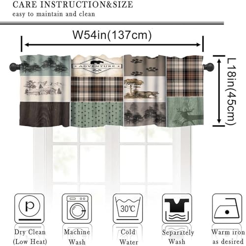 Rustic Lodge Window Valance Retro Bear Deer Country Farmhouse Buffalo Plaid Short Curtains Rod Pocket Drapes Dining Room Bedroom Kitchen Living Room Office Drapes, 54x18in - color: Style-16, size: 54"W x 18"L (Pack of 1)
