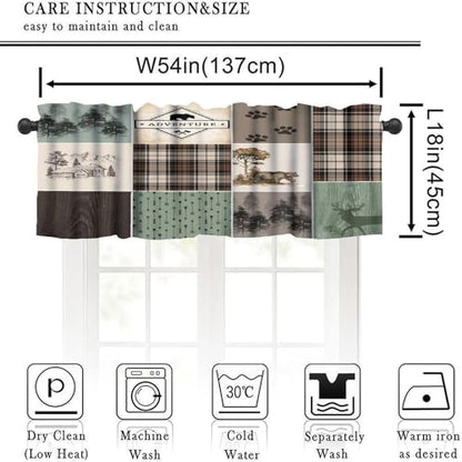 Rustic Lodge Window Valance Retro Bear Deer Country Farmhouse Buffalo Plaid Short Curtains Rod Pocket Drapes Dining Room Bedroom Kitchen Living Room Office Drapes, 54x18in - color: Style-16, size: 54"W x 18"L (Pack of 1)