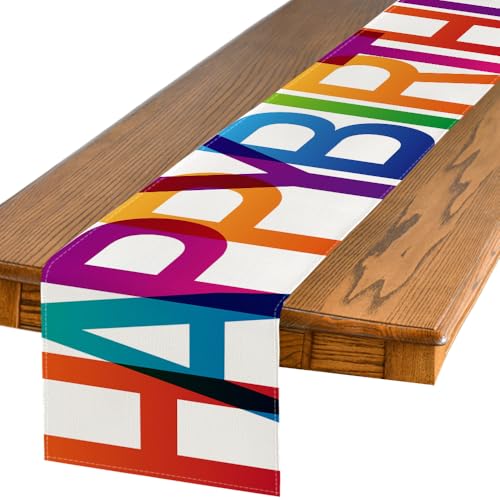 Artoid Mode Colorful Happy Birthday Table Runner, Seasonal Kitchen Dining Table Decoration for Home Party Decor 13x72 Inch