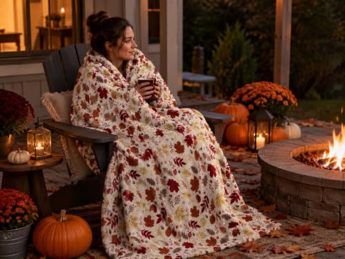Fall Leaves Soft Fleece Throw Blanket, Red Yellow Brown Beige Colors, 50x70 - color: Colorful Leaves