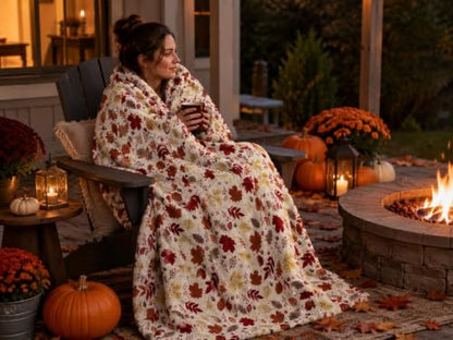 Fall Leaves Soft Fleece Throw Blanket, Red Yellow Brown Beige Colors, 50x70 - color: Colorful Leaves