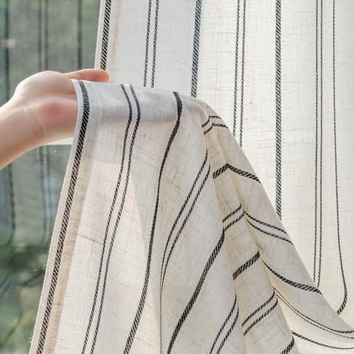 MYSKY HOME Linen Curtains Black Striped for Living Room 84 Inch Long Pack-2 - color: Black, size: 50"W x 84"L (Pack of 2)