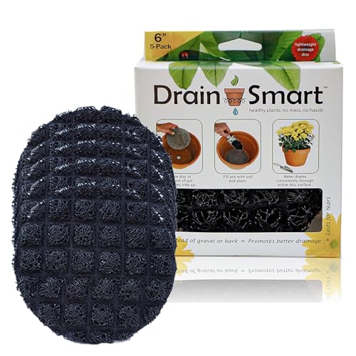 Drain Smart Planter Pot Filler & Drainage Insert – 3D Mesh Disc Replaces Rocks & Gravel – Keeps Soil in, Lets Water Drain Out – Reusable Liner for Indoor & Outdoor Pots (6" – 5 Pack) - size: 6" – 5 Pack