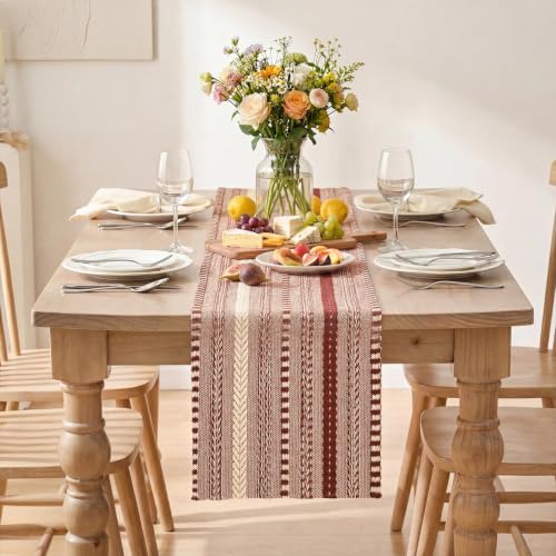 Artoid Mode Red Farmhouse Stripe Braided Table Runner 12x72 Inch - color: Red, size: 12" x 72", Table Runner