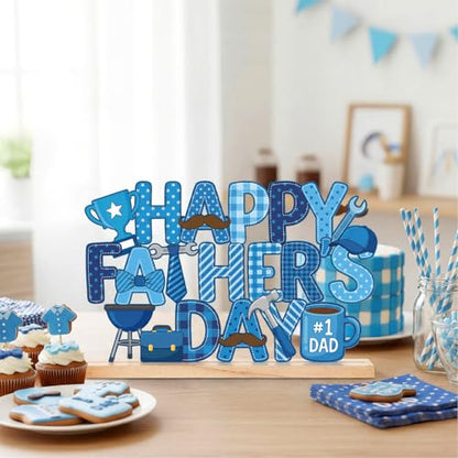 Roowest Metal Happy Father's Day Tabletop Sign Decor with Wooden Base - style: Happy Father's Day