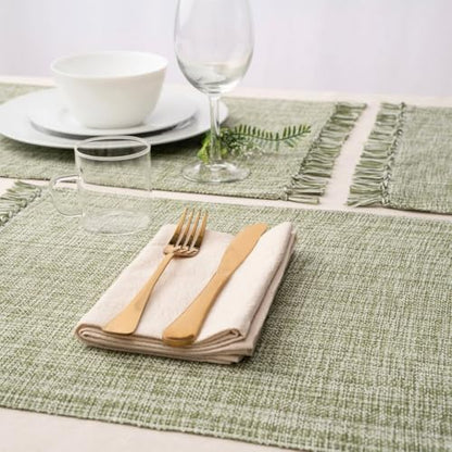 Cotton Placemats Set of 6-13x19 Inch, Woven Chambray Place Mats, Durable & Elegant for Dining Table, Wedding, Restaurant, Machine Washable, Oeko-TEX Certified - Green - color: Green - Chambrey