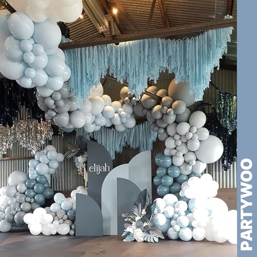PartyWoo Dusty Blue Balloons 66pcs 12 Inch Slate Blue White Gold Balloons - color: Blue-3321