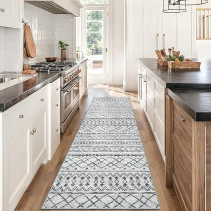 KUTA Moroccan Washable Runner Rug 2.6x8 Grey Boho Hallway Runners - color: Grey, size: 2'7" x 8' (Runner)
