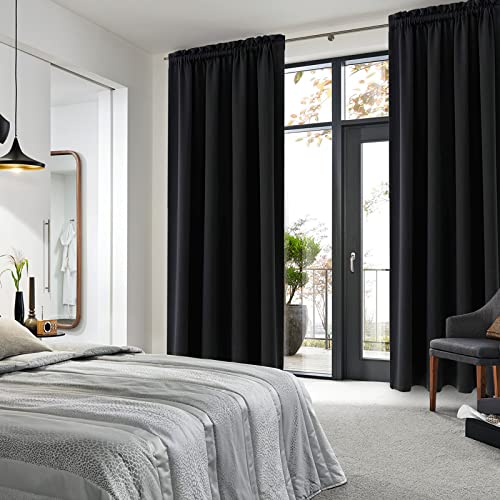DWCN Blackout Curtains for Bedroom Living Room 52 x 95 Inch Long Black - color: Black, size: 52"W x 95"L (Pack of 2)