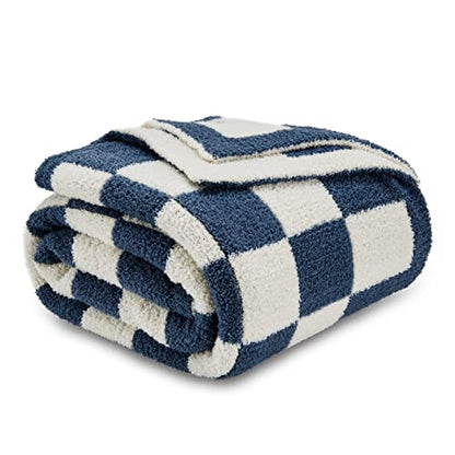 CozeCube Dusty Blue White Reversible Checkered Knit Throw Blanket 50"x60" - color: Dusty Blue and White, size: 50"x60"