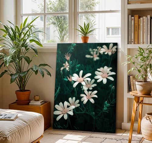CHTEXA Dark Green Daisy Canvas Wall Art, 3 Piece Gallery Wrapped Set, 16x24 - color: Three-petaled white flowers-6, size: 16x24inch