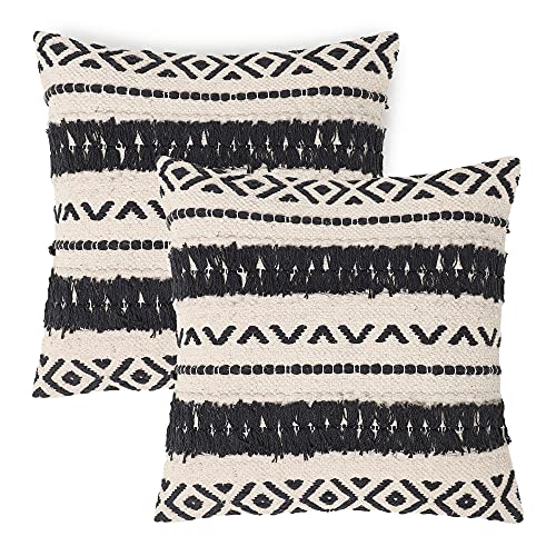 · REDEARTH · Textured Handwoven Throw Pillow Cases Geometric Craft Black - color: Geometric Craft Black, size: 18" x 18" (Pack of 2)