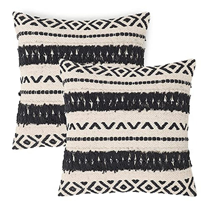 · REDEARTH · Textured Handwoven Throw Pillow Cases Geometric Craft Black - color: Geometric Craft Black, size: 18" x 18" (Pack of 2)