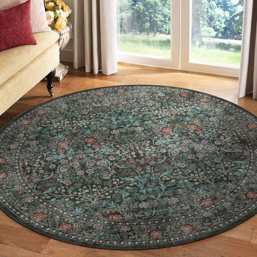 Round Rugs 6ft for Living Room Washable Moody Floral Circle Rug - color: Black / Multi, size: 6' (Round)