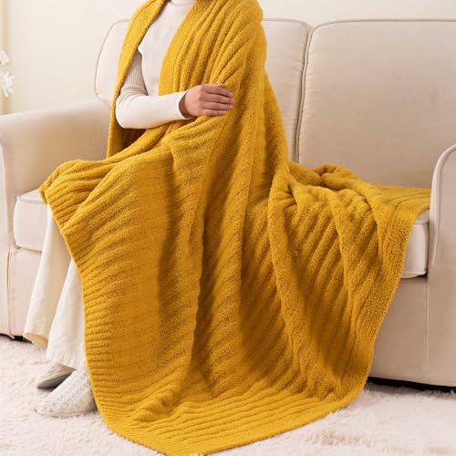 Battilo Yellow Throw Blanket for Couch, Fluffy Soft Blankets, 50"x60" - color: Yellow, size: 50"x60"