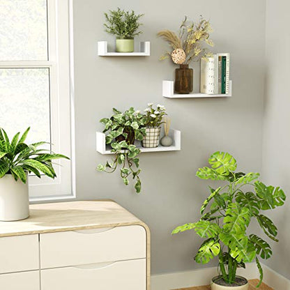 SRIWATANA White Floating Shelves, Set of 3 Solid Wood Wall Mounted Shelves - color: 1.white