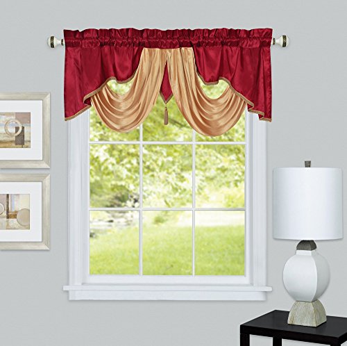 Valarie Fancy Window Valance. 54 x 18 inches. Taffeta Fabric with Soft Satin Swag. Add Some Royal luxruy Accent to Your Home. (Burgundy) - color: Burgundy, size: 54"W x 18"L (Pack of 1)