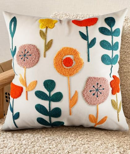Embroidered Throw Pillow Cover, 18x18 Inch, Botanical - color: Plants, size: 18" x 18" (Pack of 1)